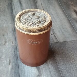 Vintage Burlington Rustic Retro Sugar Canister with Wood Looking Lid Made In USA